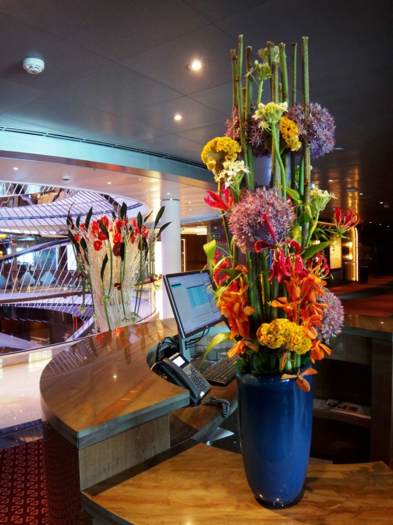 Colorful flower arrangement on cruise ship
