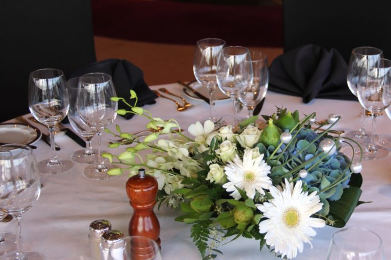 White flower arrangement on table
